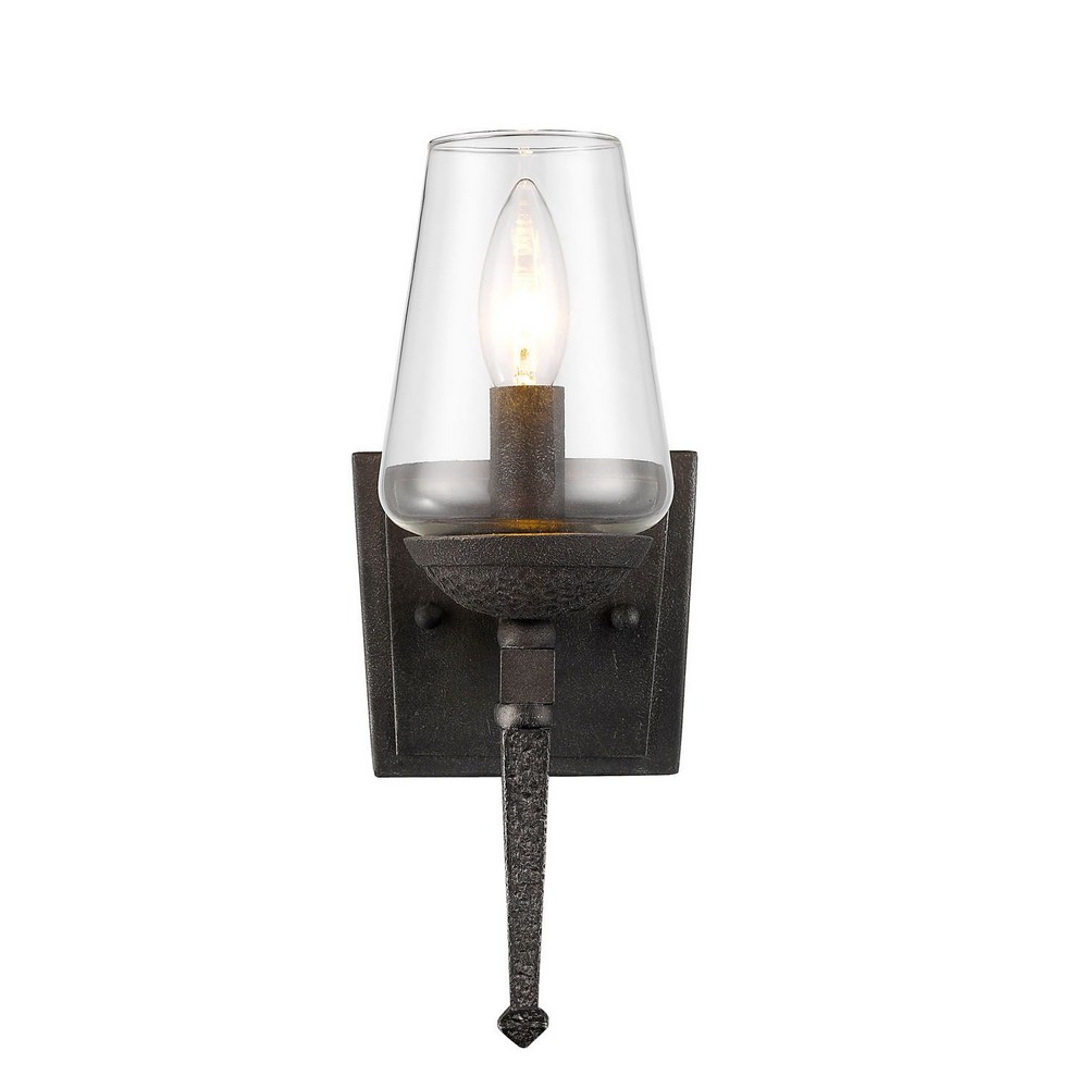 Golden Lighting-1208-1W DNI-Marcellis - 1 Light Wall Sconce in Rustic style - 11.5 Inches high by 5 Inches wide   Dark Natural Iron Finish with Clear Glass